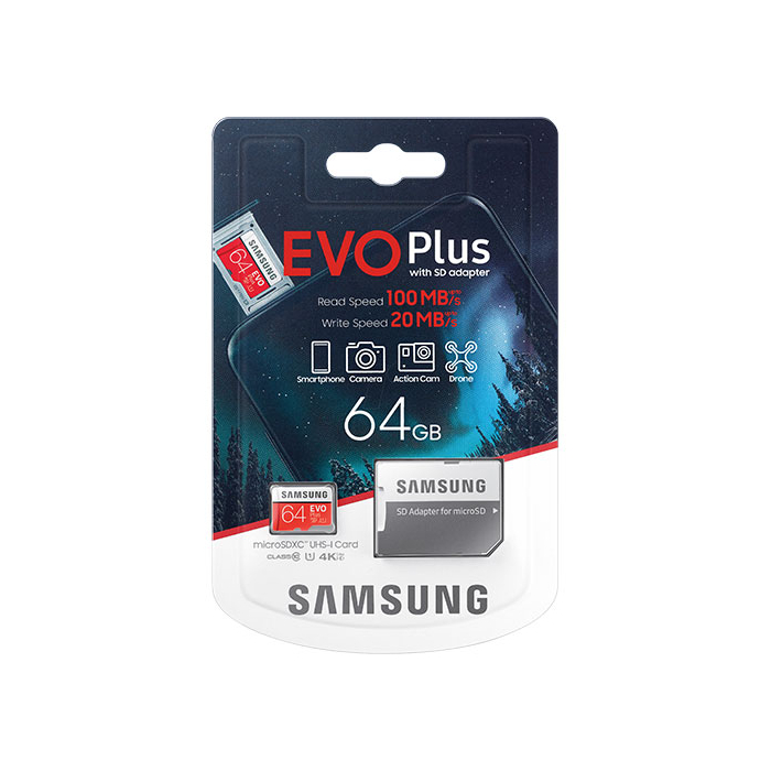 کارت حافظه سامسونگ ظرفیت 64 گیگابایت مدل Evo Plus UHS-I U1 Class 10 با خشاب