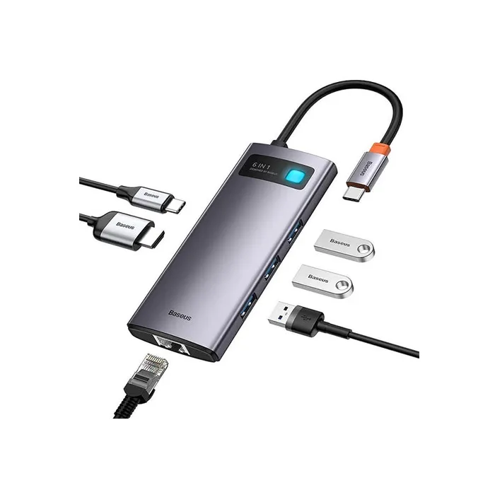 لیست قیمت خرید هاب یو اس بی باسئوس Baseus Metal Gleam Series 6-in-1 Type-C CAHUB-CW0G