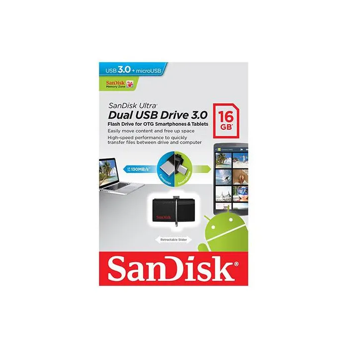 Flash Memory 16GB SanDisk Ultra Dual USB 3.0 OTG فلش سن دیسک
